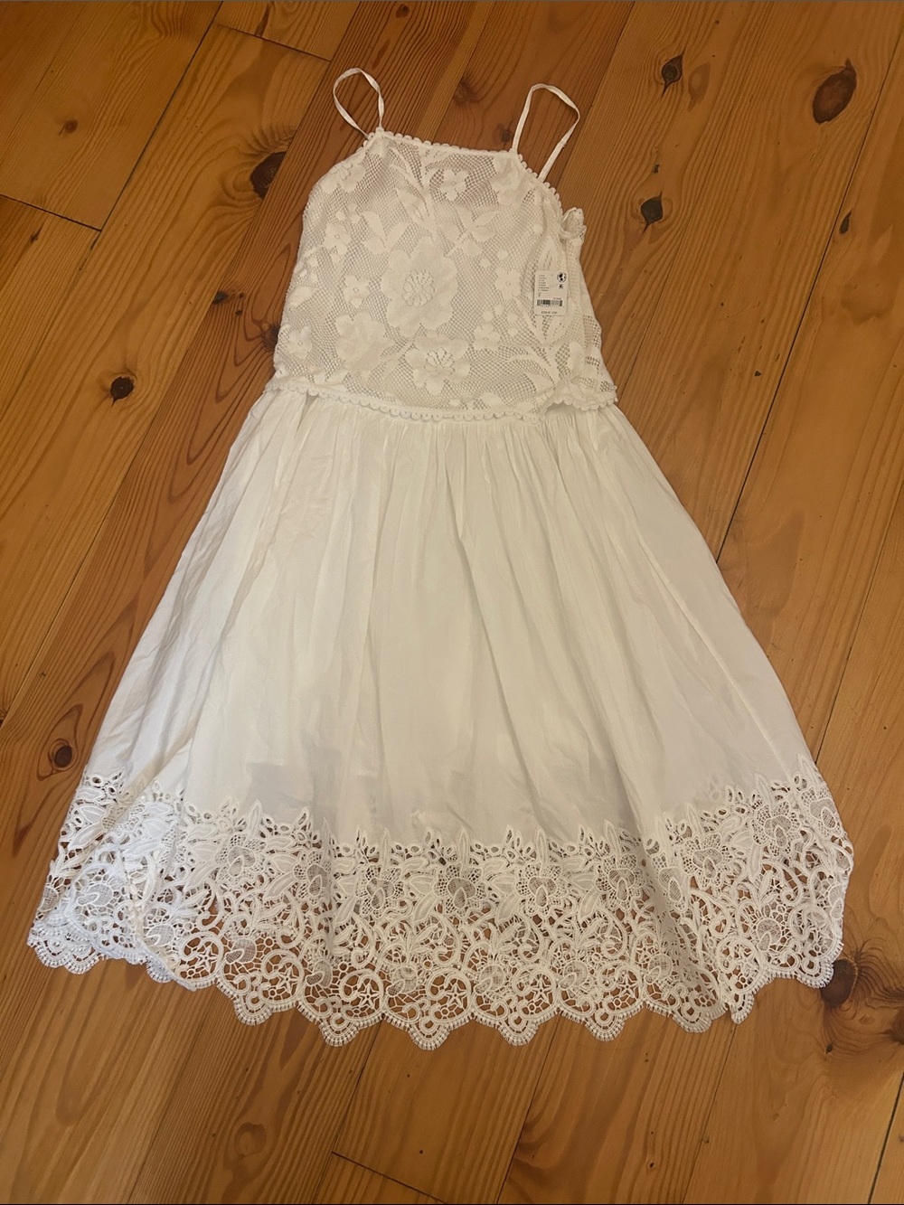 Free People White Lace Midi Dress with Spaghetti Straps